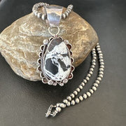 Men's White Buffalo Turquoise Pendant | Navajo Pearl Sterling Silver Necklace 21" | Handmade 17039