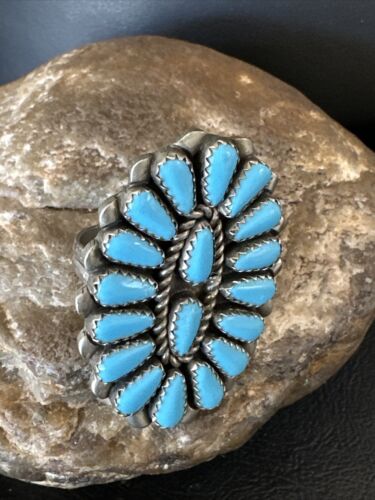Navajo Blue Turquoise Cluster Ring | Authentic Native American Sterling Silver | Multi-Stone | Sz 8 | 16326