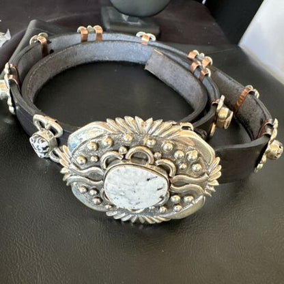 White Buffalo Turquoise Concha Belt | Navajo Sterling Silver | 50" Buckles | Authentic Native American Handmade | 15816