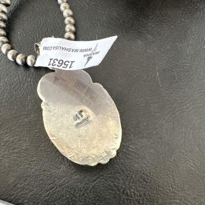 Navajo Orange Spiny Oyster Pendant Necklace | Sterling Silver | Authentic Native American Handmade | 15631