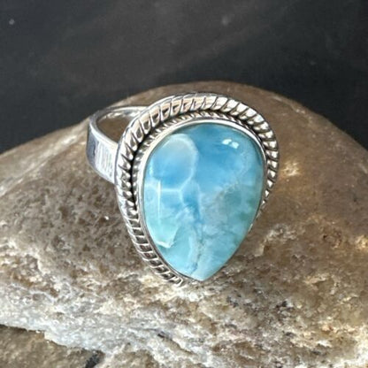 Navajo Blue Larimar Ring | Sterling Silver | Sz 7 | Authentic Native American Handmade | 17663