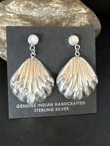 Navajo Pink Mother of Pearl Dangle Inlay Earrings | Sterling Silver | Authentic Native American Handmade | 15305