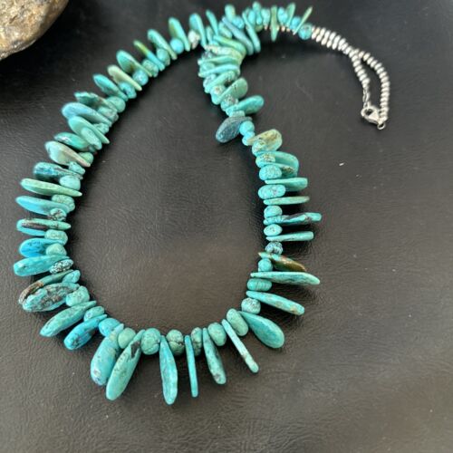 Navajo Blue Nugget Turquoise Bead Necklace | Sterling Silver Pearls | 20" | Authentic Native American Handmade | 16519