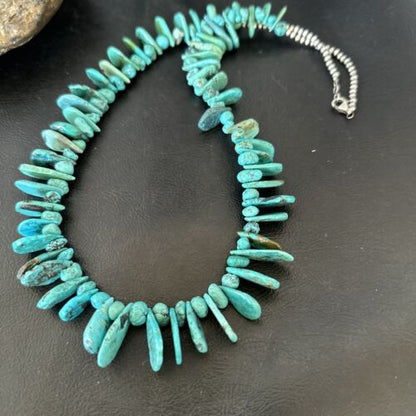 Navajo Blue Nugget Turquoise Bead Necklace | Sterling Silver Pearls | 20" | Authentic Native American Handmade | 16519