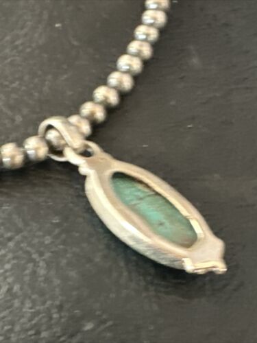 Navajo Pearls Kingman Turquoise Pendant Necklace | Sterling Silver | Authentic Native American Handmade | 14896
