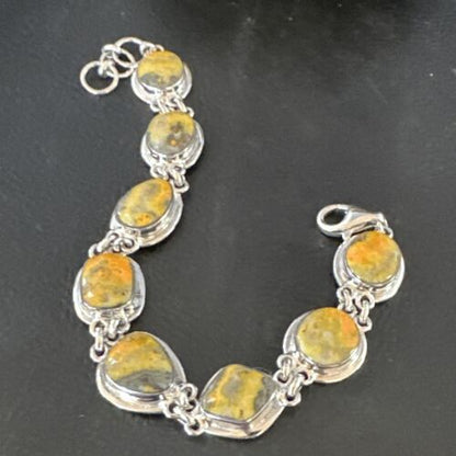 Navajo Bumblebee Jasper Link Bracelet | Sterling Silver | 8" | Authentic Native American Handmade | 16375