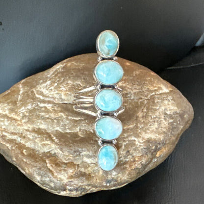 Navajo Blue Larimar Multi-Stone Ring | Authentic Native American Sterling Silver | Multi-Stone | Sz 9.5 | 15972 - Masha USA