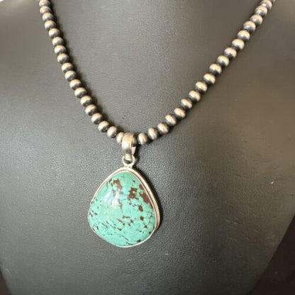Men's Navajo Blue Spiderweb Turquoise Pendant Necklace | Sterling Silver | Authentic Native American Handmade | 16229