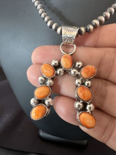 Navajo Spiny Oyster Naja Pendant Necklace | Sterling Silver | 20" | Authentic Native American Handmade | 15758