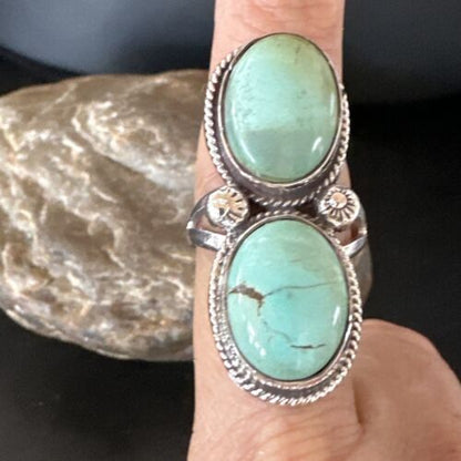 Navajo Blue Dry Creek Turquoise Multi-Stone Ring | Authentic Native American Sterling Silver | Sz 9 | 16735
