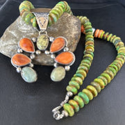 Navajo Turquoise & Spiny Naja Pendant Necklace | Sterling Silver | Native American Handmade | 14234