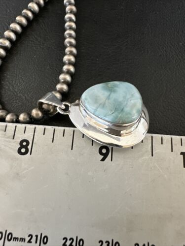 Navajo Blue Larimar Pendant Necklace | Sterling Silver Beads | Authentic Native American Handmade | 17605