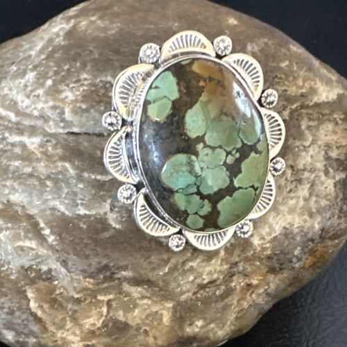 Navajo Green Spiderweb Turquoise Ring | Sterling Silver | Sz 10.5 | Authentic Native American Handmade | 15503
