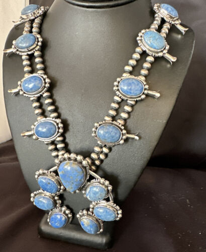 Navajo Denim Lapis Pendant Necklace | Sterling Silver Naja | Authentic Native American Handmade | 14987