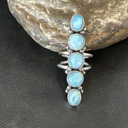 Navajo Blue Larimar Multi-Stone Cluster Ring | Authentic Native American Sterling Silver | Multi-Stone | Sz 7.5 | 17556