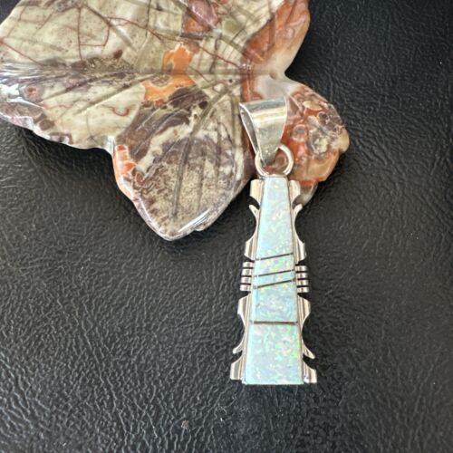 Navajo White Opal Inlay Pendant | Sterling Silver | Authentic Native American Handmade | 15678