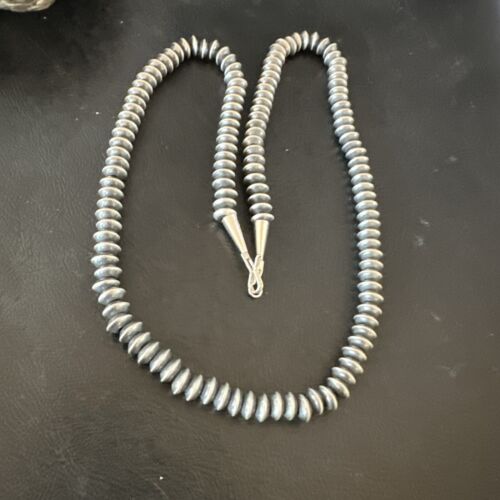 Navajo Pearl Sterling Silver Saucer Bead Necklace | Hand Strung 7mm | 20" | Authentic Native American | 60720