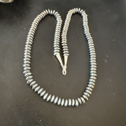 Navajo Pearl Sterling Silver Saucer Bead Necklace | Hand Strung 7mm | 20" | Authentic Native American | 60720