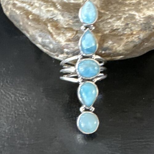 Navajo Blue Larimar Cluster Ring | Authentic Native American Sterling Silver | Multi-Stone | Sz 7.5 | 16152