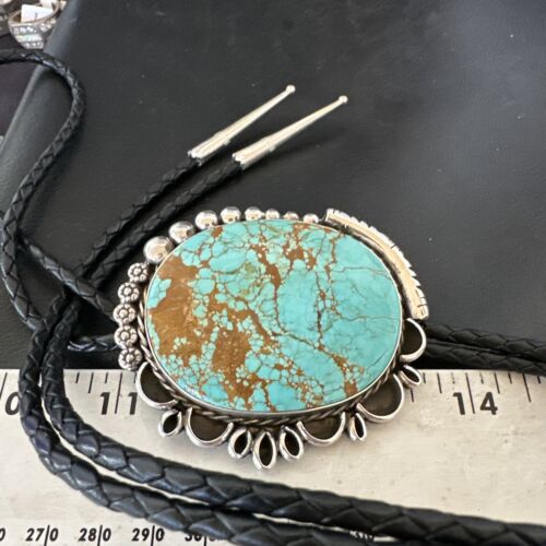 XL Men's Blue Turquoise #8 Bolo Tie | Navajo Sterling Silver | Authentic Native American Handmade | 17006