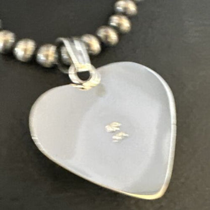 Navajo Orange Heart Spiny Oyster Pendant | Sterling Silver Necklace | Authentic Native American Handmade | 15015