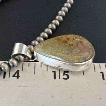 Navajo Green Turquoise Pendant Necklace | Sterling Silver | Authentic Native American Handmade | 15021