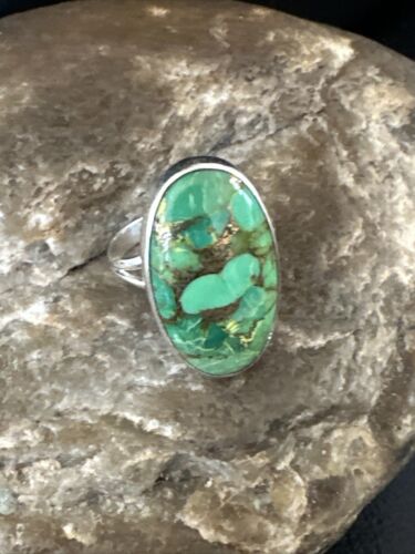 Navajo Green Mojave Turquoise Ring | Sterling Silver | Sz 7 | Authentic Native American Handmade | 15593