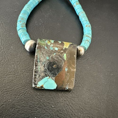 Navajo SpiderWeb Turquoise Heishi Pearls Necklace | Sterling Silver | 20" | Authentic Native American Handmade | 17094