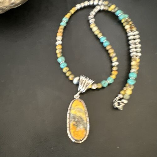 Navajo BumbleBee Jasper Pendant Necklace | Sterling Silver Pearls | Authentic Native American Handmade | 16879