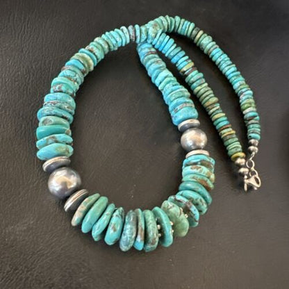 Authentic Native American Navajo Graduated Turquoise Bead Necklace | Sterling Silver | 18" | 17510