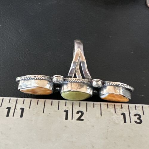 Navajo Green Turquoise Spiny Oyster Multi-Stone Ring | Authentic Native American Sterling Silver | Sz 10 | 16711