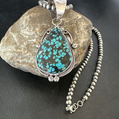 Men's Spiderweb Turquoise Pendant | Navajo Pearls Sterling Silver Necklace | Authentic Native American Handmade | 17067
