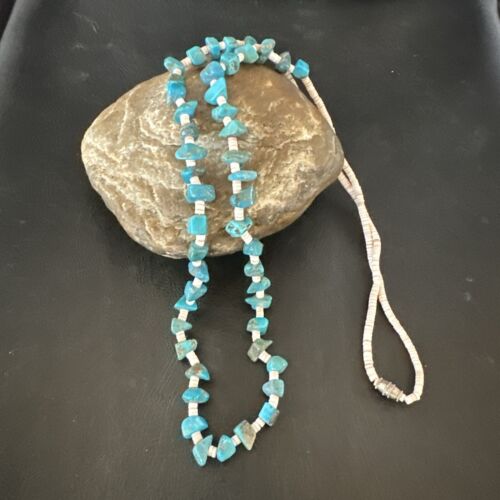 Navajo Kingman Turquoise Shell Necklace | Sterling Silver | 28" | Authentic Native American Handmade | 17401