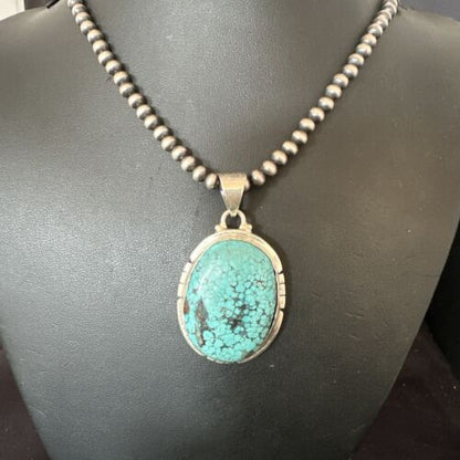 Men's Navajo Blue Spiderweb Turquoise Pendant Necklace | Sterling Silver | Authentic Native American Handmade | 16200