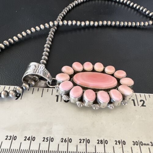 Navajo Pearls Pink Conch Necklace with Multi-Stone Cluster Pendant | Authentic Native American Handmade | 16061