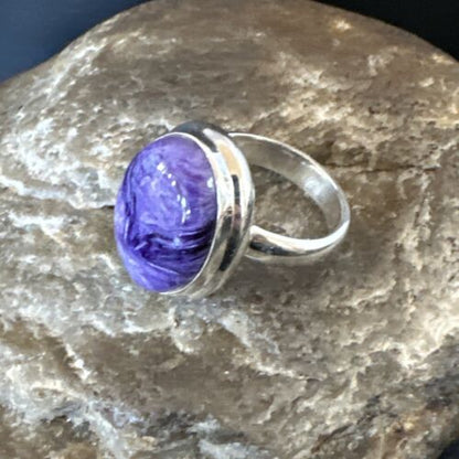 Women's Purple Charoite Navajo Oval Ring | Sterling Silver | Sz 7 | Authentic Native American Handmade | 16051