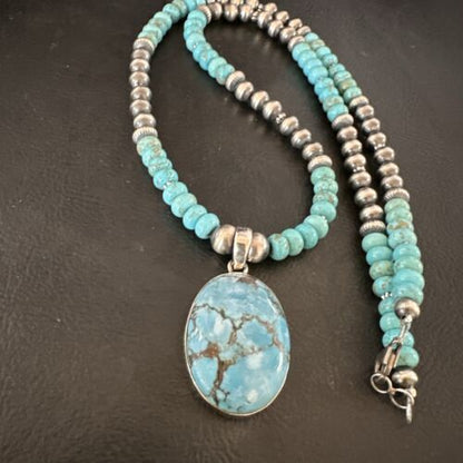 Navajo Blue Spiderweb Turquoise Pendant Necklace | Sterling Silver | Authentic Native American Handmade | 17080