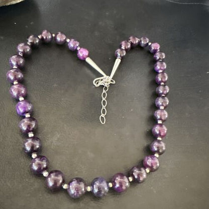 Navajo Purple Sugilite Round Bead Necklace | Sterling Silver | Indian | 20" | 17504 - Masha USA