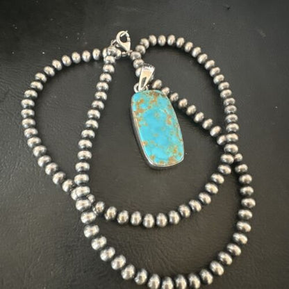Navajo Blue Kingman Turquoise Pendant Necklace | Sterling Silver | 20" | Authentic Native American Handmade | 16698
