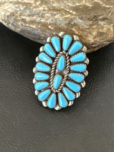 Navajo Blue Turquoise Cluster Ring | Authentic Native American Sterling Silver | Multi-Stone | Sz 8 | 16326