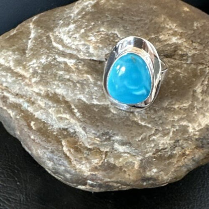 Sterling Silver Blue Kingman Turquoise Ring | Sz 7 | 17594 - Masha USA