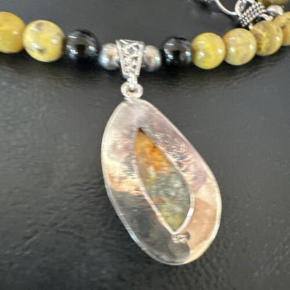 Navajo Bumblebee Jasper Pendant Necklace | Sterling Silver | Native American Handmade | 16016