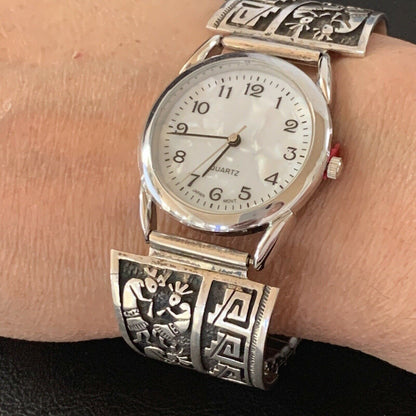 Men's HOPI Native American Sterling Silver Watch Tips Kokopelli Bracelet | Authentic Native American Jewelry | 2093