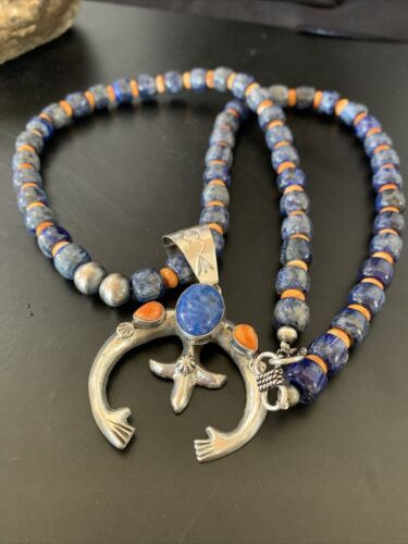 Navajo Blue Lapis Spiny Oyster Naja Pendant | Sterling Silver | Authentic Native American Handmade | 11491
