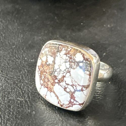 Women's Wild Horse Turquoise Ring | Navajo Sterling Silver | Sz 7 Adjustable | Authentic Native American Handmade | 15545