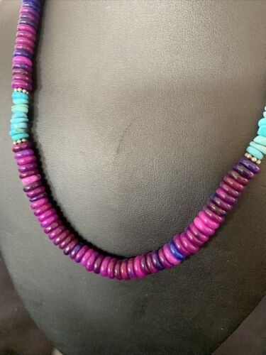 Navajo Purple Sugilite Turquoise Bead Necklace | Sterling Silver | 19" | Authentic Native American Handmade | 11918
