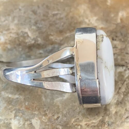 Navajo White Buffalo Turquoise Ring | Sterling Silver | Sz 9.5 | Authentic Native American Handmade | 1446