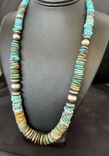 Navajo Blue Green Turquoise Necklace | Sterling Silver | Authentic Native American | 25" | 17054