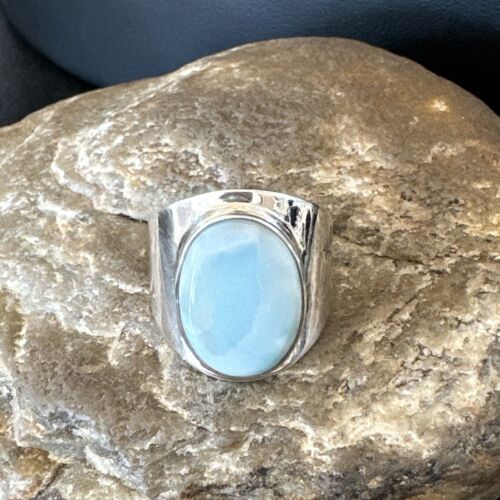 Navajo Blue Larimar Ring | Sterling Silver | Sz 9 | Authentic Native American Handmade | 16601