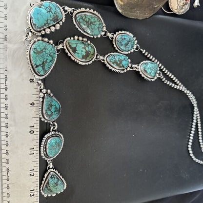 Men's Lariat Blue Spiderweb Turquoise Necklace | Navajo Handmade | 31" | 17453